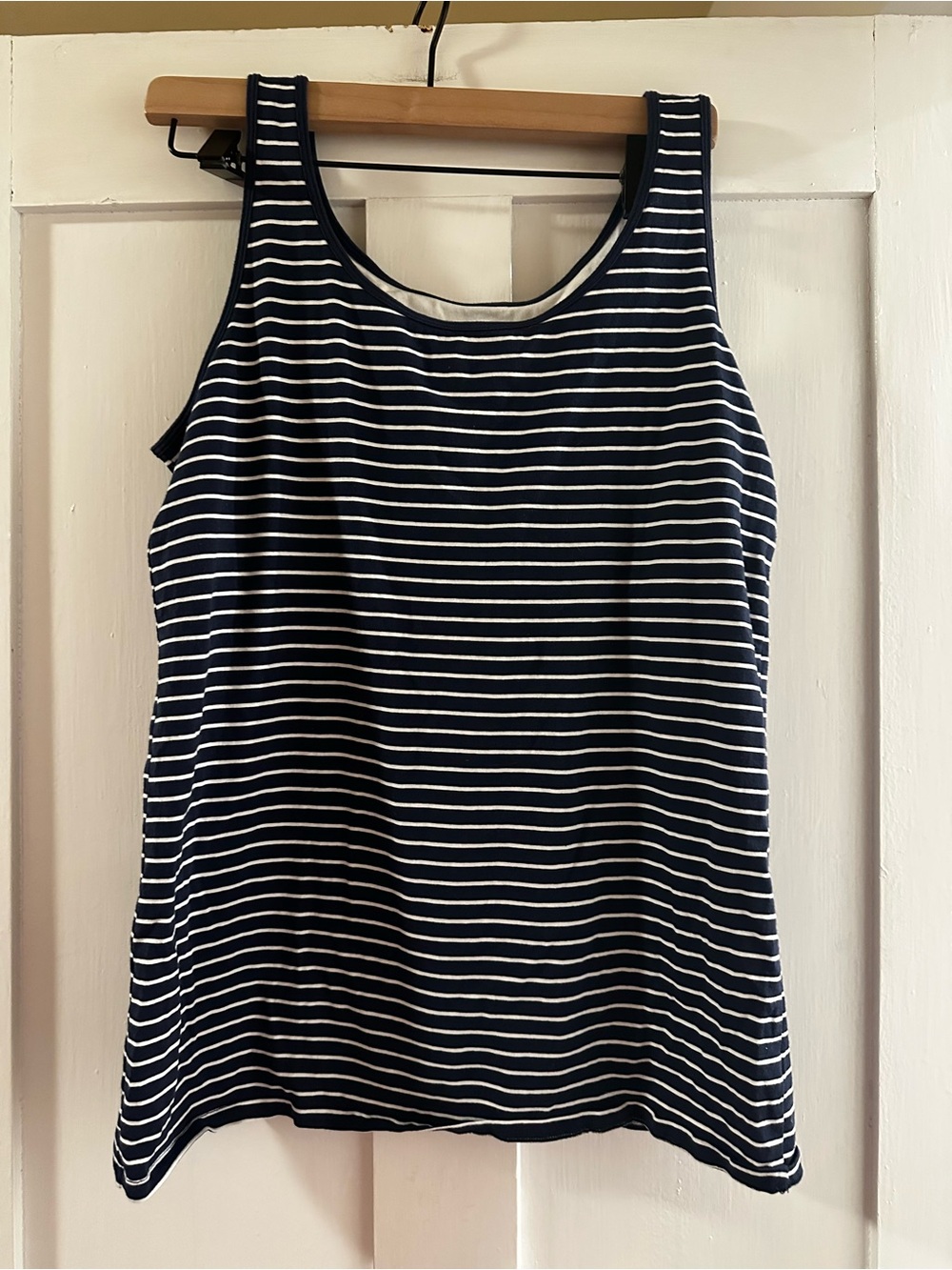 Duluth Trading Co Navy and White Striped Tank